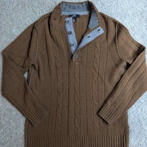 Men's Foxcroft Merino Wool High Neck Button Front Cable Knit Sweater - Brown, M